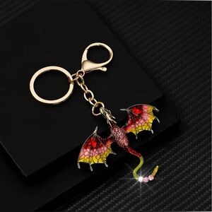 Dragon Bag Charm Keychain with Key Ring for Purse Handbag Red Rhinestone New